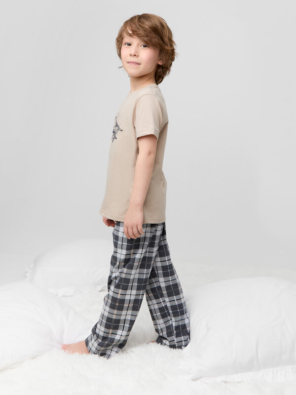 CROCKID Пижама 599941 К 1599 темно-бежевый, клетка таттерсолл