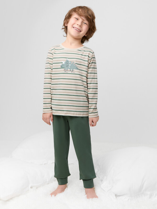 CROCKID Пижама 599943 К 1637 двухцветная полоска, лесной мох