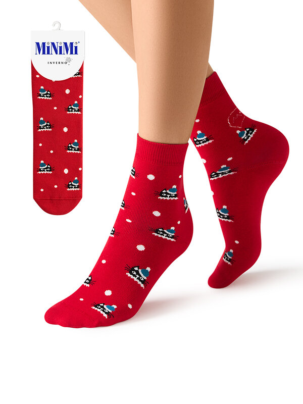 Minimi Носки 601275 MINI INVERNO 3300- 5 (котики) Rosso (Красный)