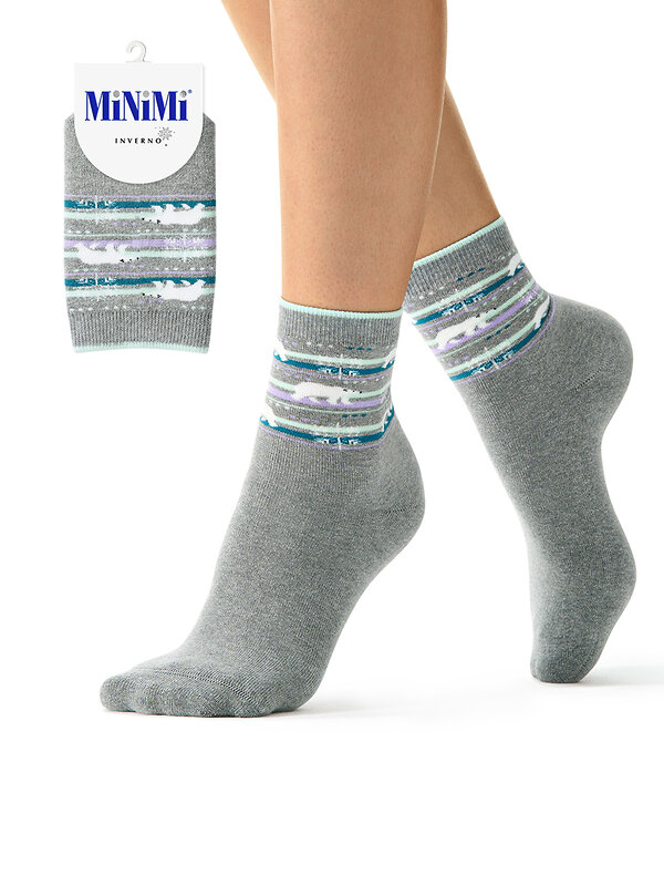 Minimi Носки 601282 MINI INVERNO 3300- 8 (мишка/олень) Grigio Melange (Серый)