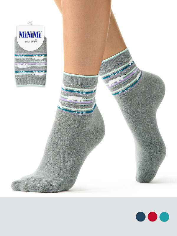 Minimi Носки 601282 MINI INVERNO 3300- 8 (мишка/олень) Grigio Melange (Серый)