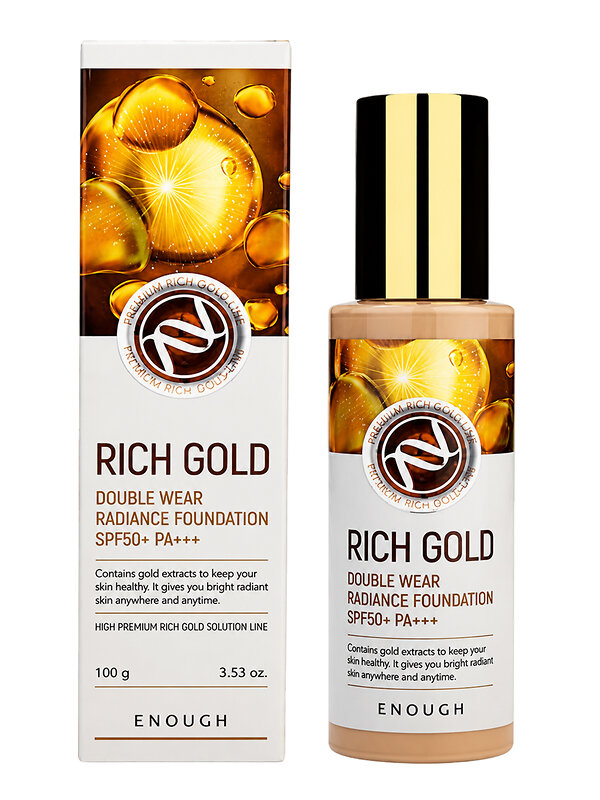 Enough Тональная основа для лица с золотом N23 / Premium Rich Gold Double Wear Radiance Foundation SPF50+ PA+++, бежевый, 100 г 601840 28595 