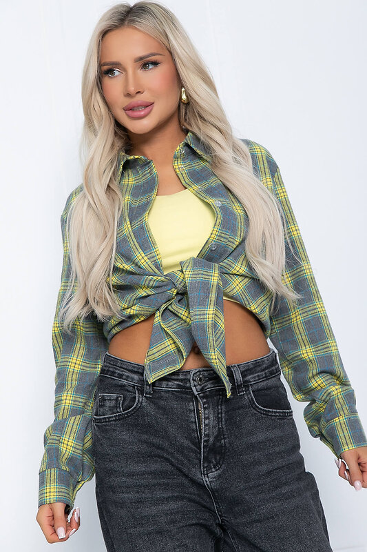 LT Collection Рубашка 602078 Б12546-7 серо-жёлтый.