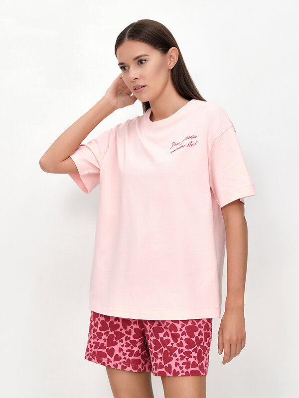 Minimi Пижама 603760 DMi 0235D AMORE Пижама жен. (Футболка + шорты), СО Rosa Chiaro/Rosso (Розовый)