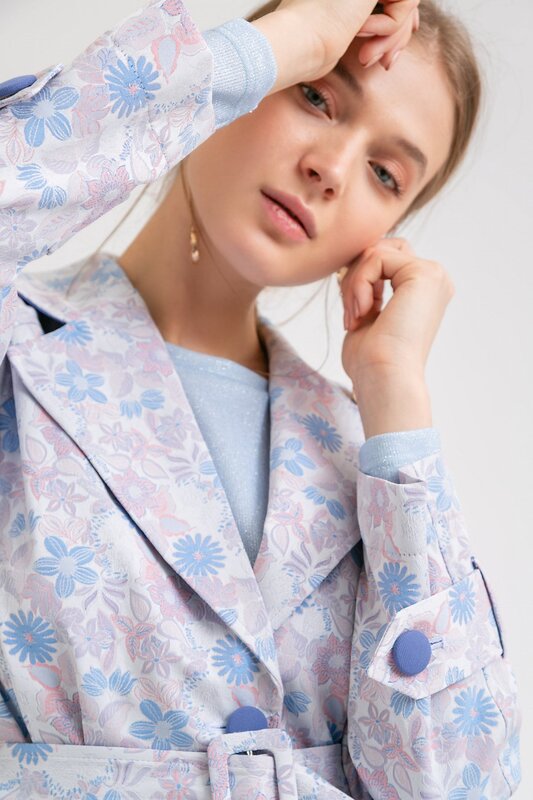 Emka Fashion Плащ 95907 T018/metti серый, синий, бледно-розовый