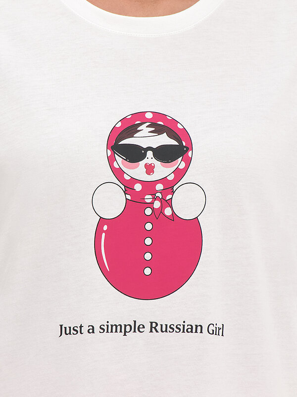 Minimi Пижама 608718 DMi 0227D ALLA RUSSA Пижама жен. (Футболка + Брюки), СО Avorio/Rosso (Молочный)