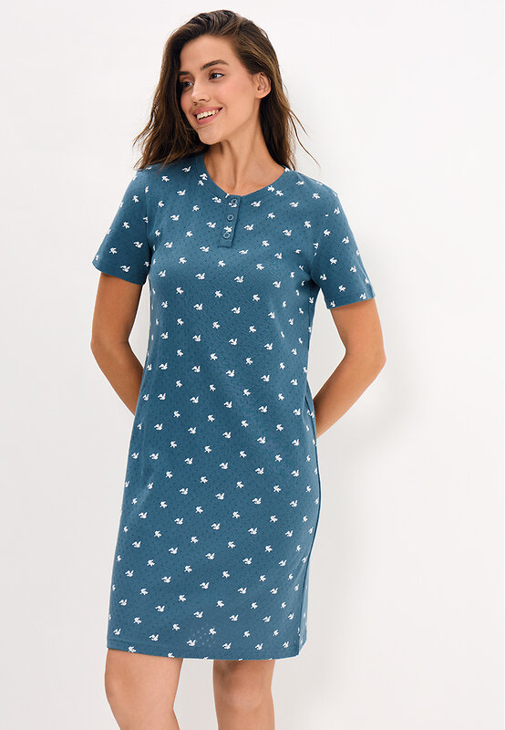 Omsa Сорочка 608720 OmD 0114D POINTELLE PRINT AW26 Сорочка ночная женская (кор.рукав), СО Navy (Синий)