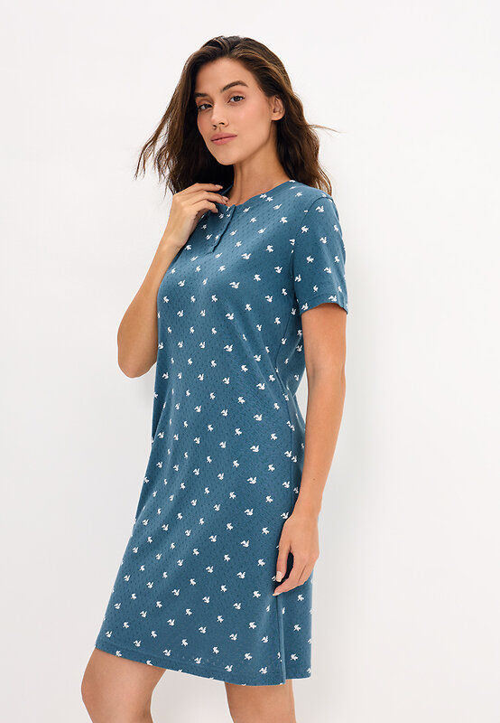 Omsa Сорочка 608720 OmD 0114D POINTELLE PRINT AW26 Сорочка ночная женская (кор.рукав), СО Navy (Синий)