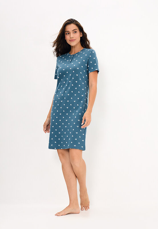 Omsa Сорочка 608720 OmD 0114D POINTELLE PRINT AW26 Сорочка ночная женская (кор.рукав), СО Navy (Синий)