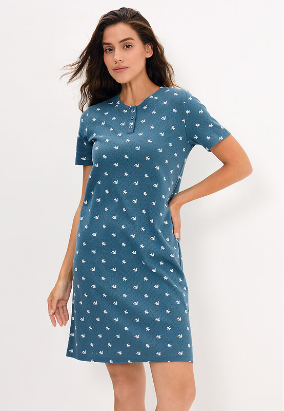 Omsa Сорочка 608720 OmD 0114D POINTELLE PRINT AW26 Сорочка ночная женская (кор.рукав), СО Navy (Синий)