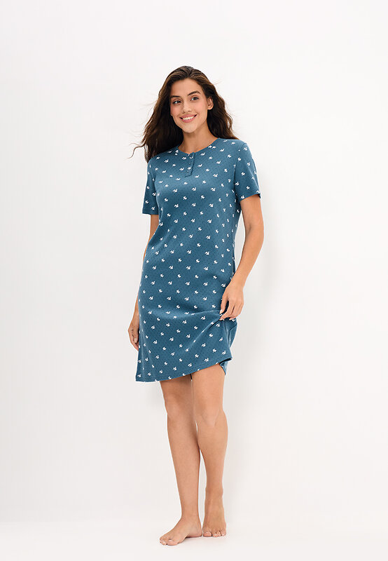 Omsa Сорочка 608720 OmD 0114D POINTELLE PRINT AW26 Сорочка ночная женская (кор.рукав), СО Navy (Синий)
