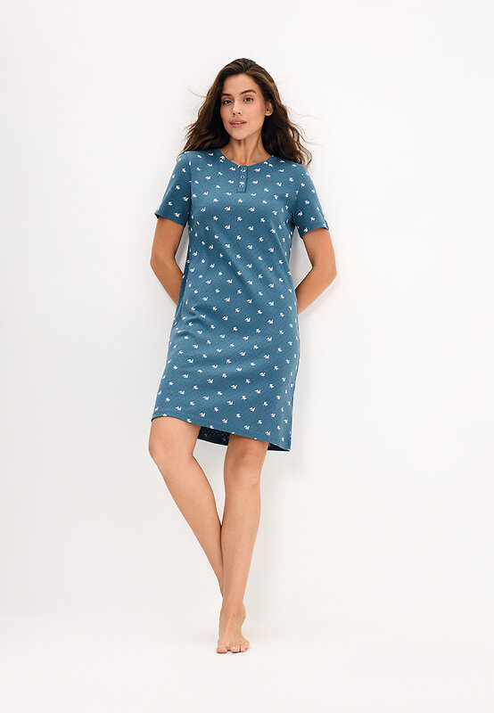 Omsa Сорочка 608720 OmD 0114D POINTELLE PRINT AW26 Сорочка ночная женская (кор.рукав), СО Navy (Синий)