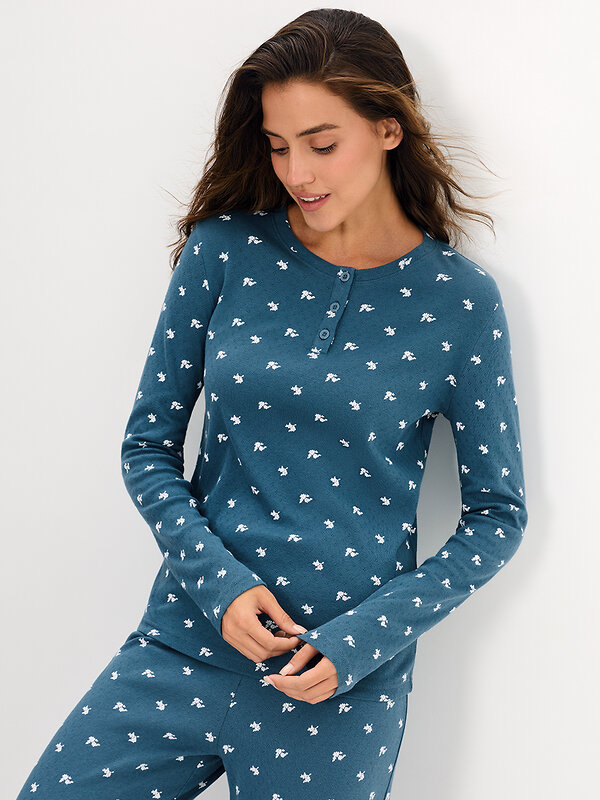 Omsa Пижама 608722 OmD 0244D POINTELLE PRINT AW26 Пижама жен. (Лонгслив+Брюки), СО Navy (Синий)