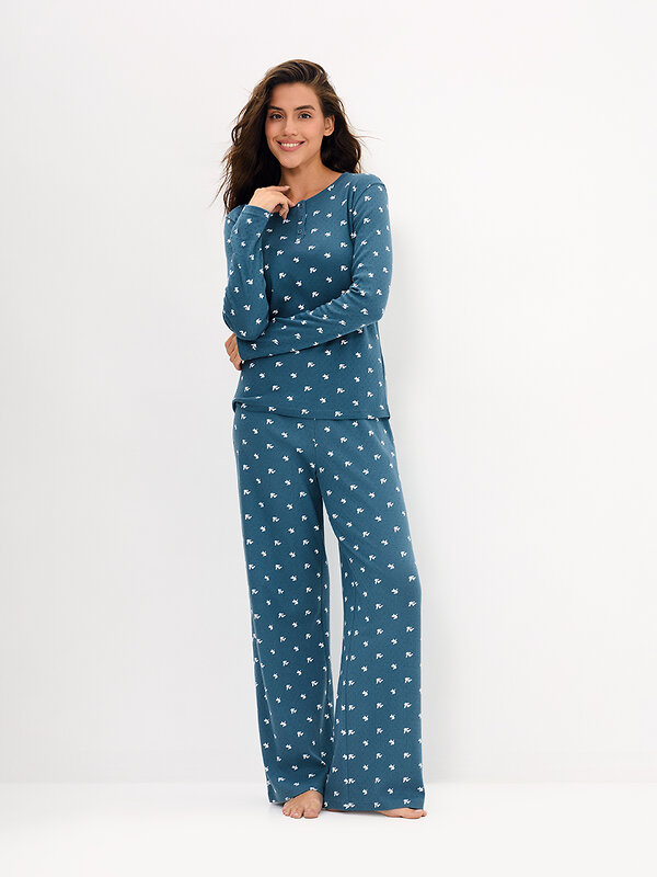 Omsa Пижама 608722 OmD 0244D POINTELLE PRINT AW26 Пижама жен. (Лонгслив+Брюки), СО Navy (Синий)