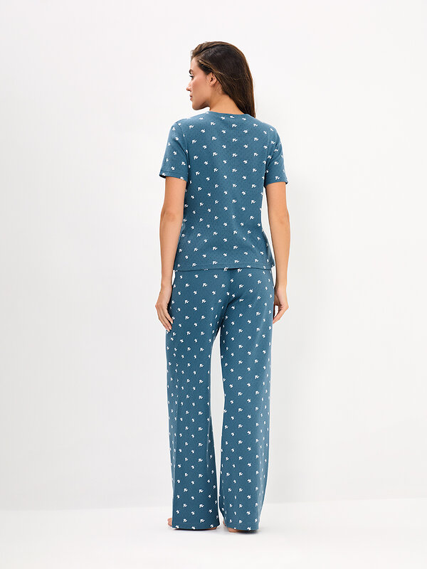 Omsa Пижама 608723 OmD 0250D POINTELLE PRINT AW26 Пижама жен. (Футболка+Брюки), СО Navy (Синий)