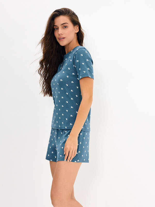 Omsa Пижама 608724 OmD 0260D POINTELLE PRINT AW26 Пижама женская (Футболка+Шорты), СО Navy (Синий)