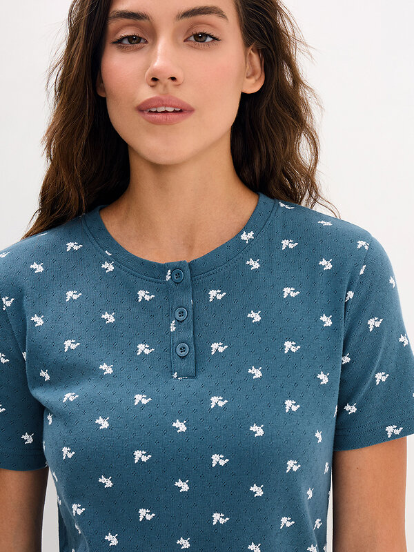 Omsa Пижама 608724 OmD 0260D POINTELLE PRINT AW26 Пижама женская (Футболка+Шорты), СО Navy (Синий)