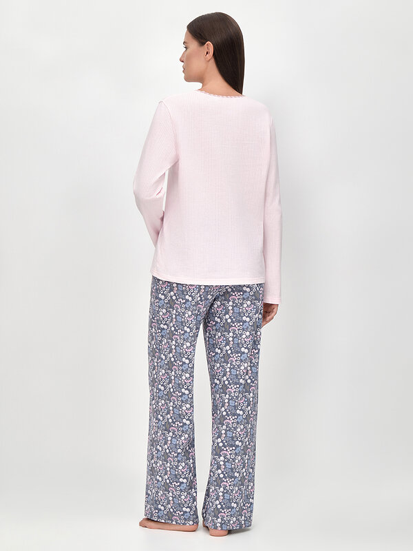 Omsa Пижама 608731 OmD 0243D PRATO Пижама женская (Лонгслив + Брюки), СО Rosa/Blu (Розовый)
