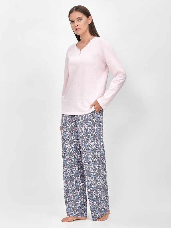 Omsa Пижама 608731 OmD 0243D PRATO Пижама женская (Лонгслив + Брюки), СО Rosa/Blu (Розовый)