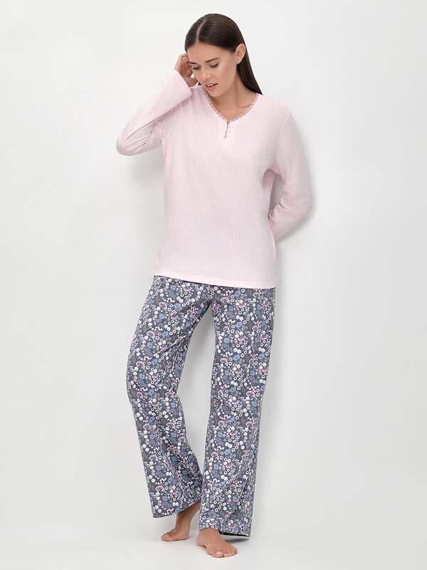 Omsa Пижама 608731 OmD 0243D PRATO Пижама женская (Лонгслив + Брюки), СО Rosa/Blu (Розовый)