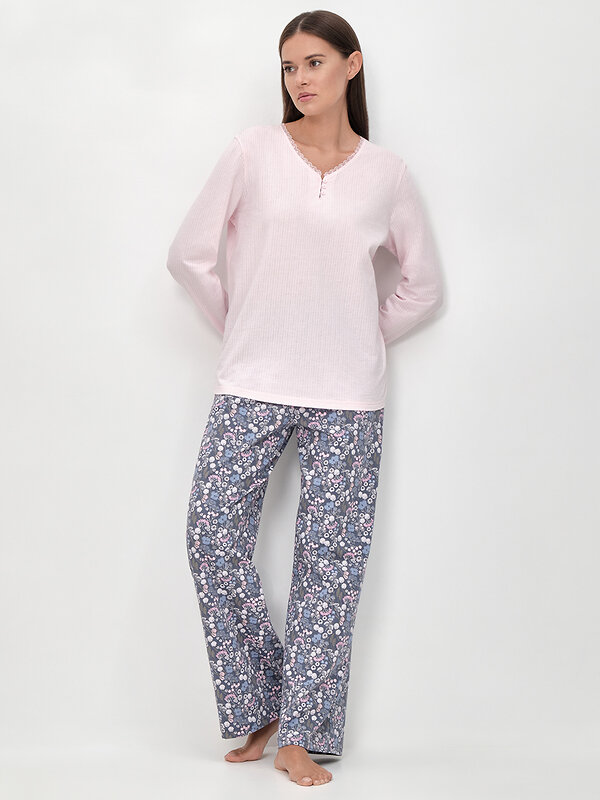 Omsa Пижама 608731 OmD 0243D PRATO Пижама женская (Лонгслив + Брюки), СО Rosa/Blu (Розовый)
