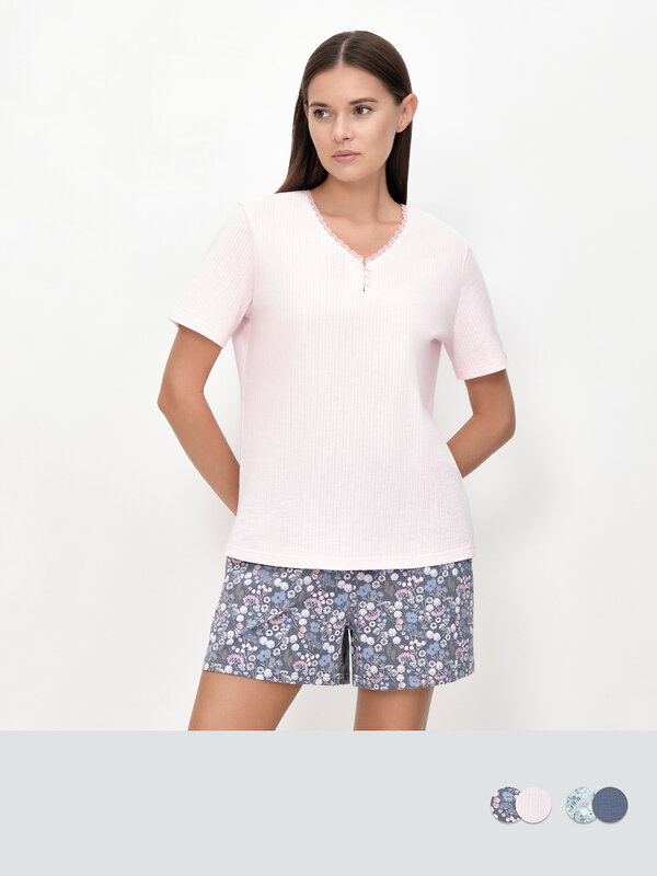Omsa Пижама 608732 OmD 0235D PRATO Пижама жен. (Футболка + Шорты), СО Jeans/Tiffany (Синий)