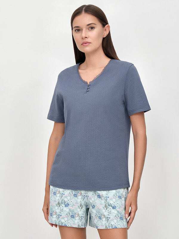Omsa Пижама 608732 OmD 0235D PRATO Пижама жен. (Футболка + Шорты), СО Jeans/Tiffany (Синий)
