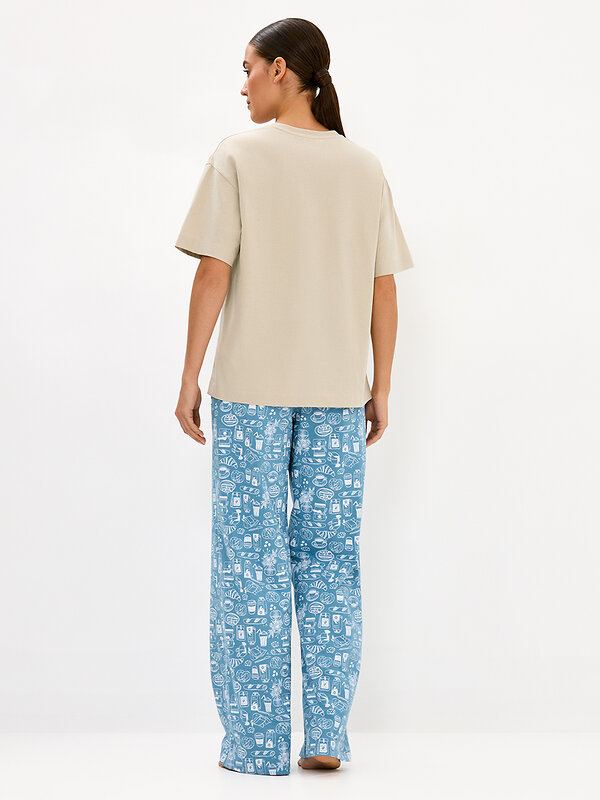 Minimi Пижама 610303 DMi 0227D MATTINA Пижама женская (Футболка + Брюки), СО Beige/Blu Сhiaro (Бежевый)