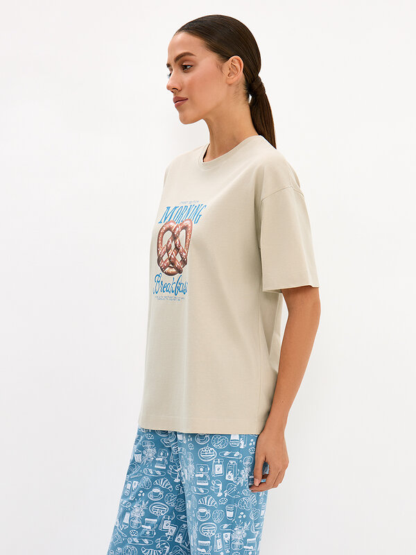 Minimi Пижама 610303 DMi 0227D MATTINA Пижама женская (Футболка + Брюки), СО Beige/Blu Сhiaro (Бежевый)