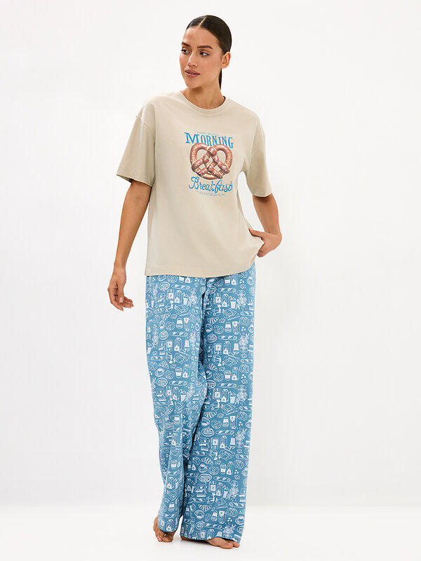Minimi Пижама 610303 DMi 0227D MATTINA Пижама женская (Футболка + Брюки), СО Beige/Blu Сhiaro (Бежевый)