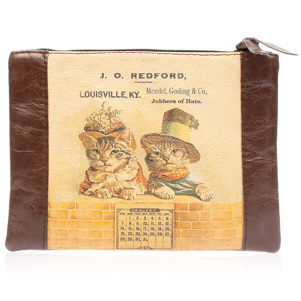 Eshemoda Клатч-косметичка 14178 "Ретро коты Brown" 